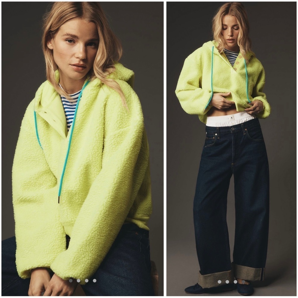 ANTHROPOLOGIE Porridge Vibrant Cozy Boxy Casual Sherpa Fleece Hoodie Size M